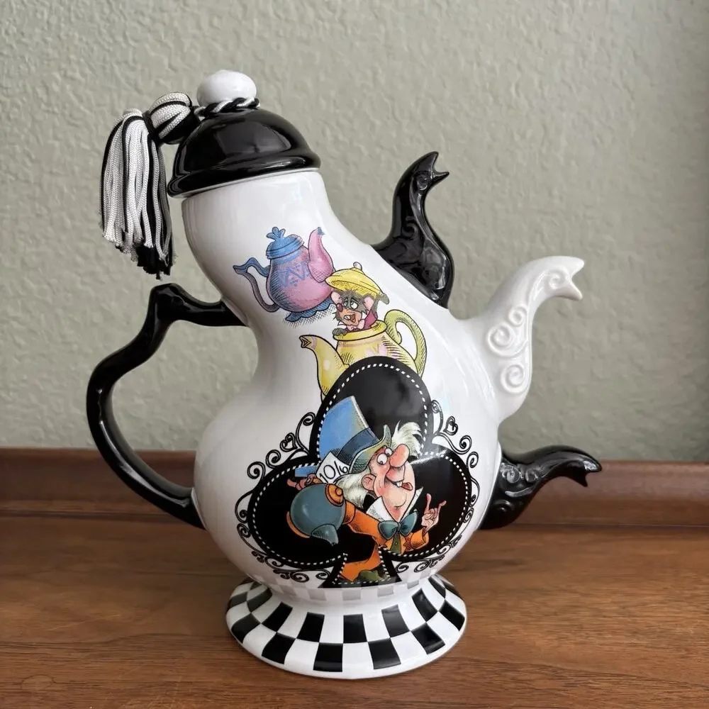Alice in Wonderland Novelty Glazed Ceramic Teapot w/ Lid, Alice & Mad Hatter